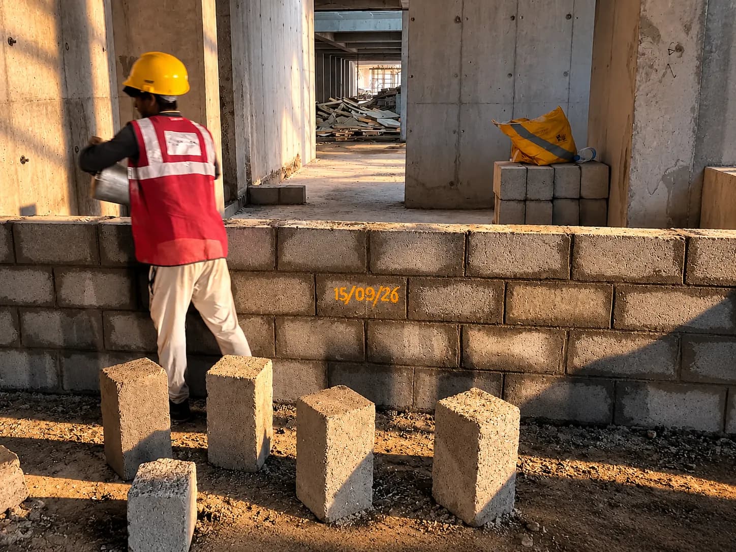 Site photograph of Tru Aquapolis, Basement 1: block work in progress (second view), October 2026