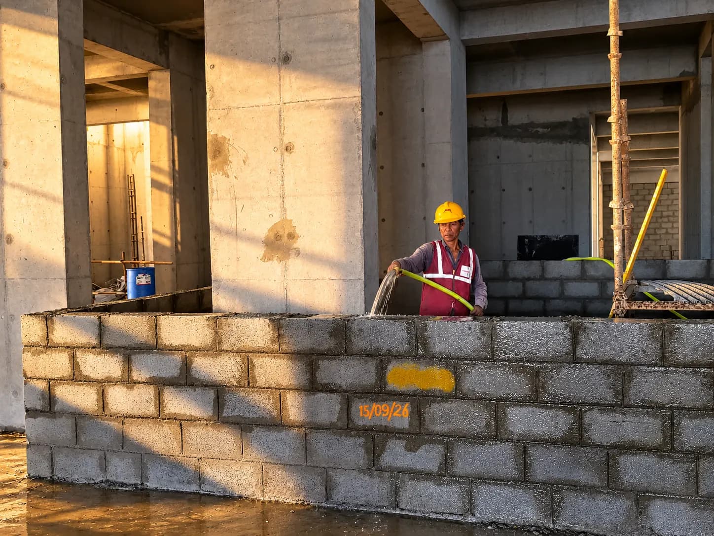 Site photograph of Tru Aquapolis, Basement 1: block work in progress, October 2026