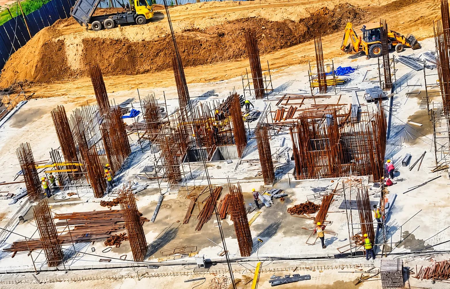 Site photograph of Tru Aquapolis, Tower D: ground floor columns and shear wall reinforcement, October 2026