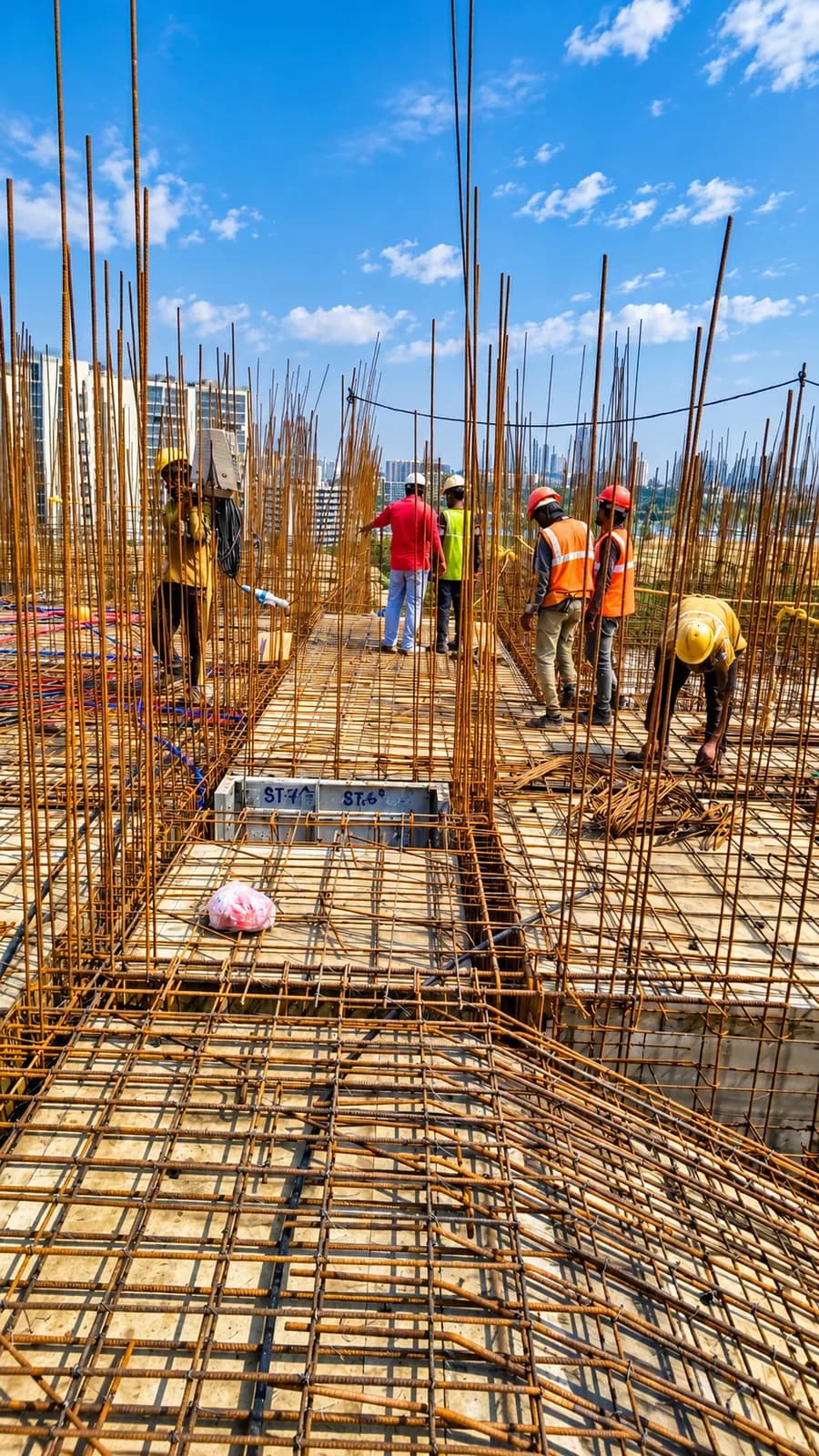 Site photograph of Tru Aquapolis, Tower G: 9th floor roof slab reinforcement, close view, October 2026