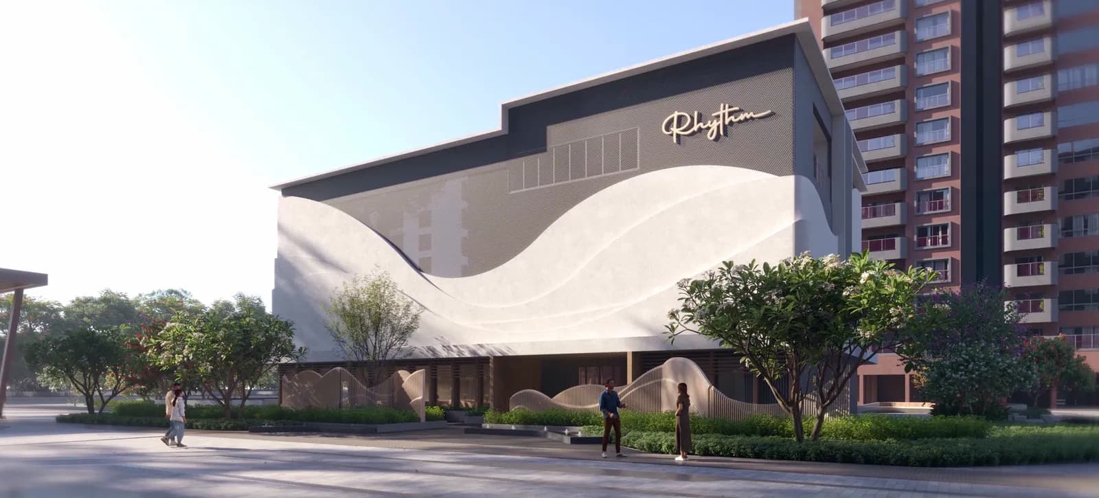Artistic impression of the Rhythm clubhouse building at Tru Aquapolis