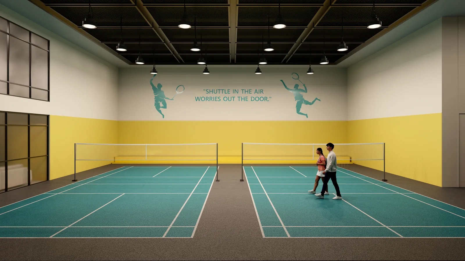 Artistic impression of the two indoor badminton courts at Tru Aquapolis