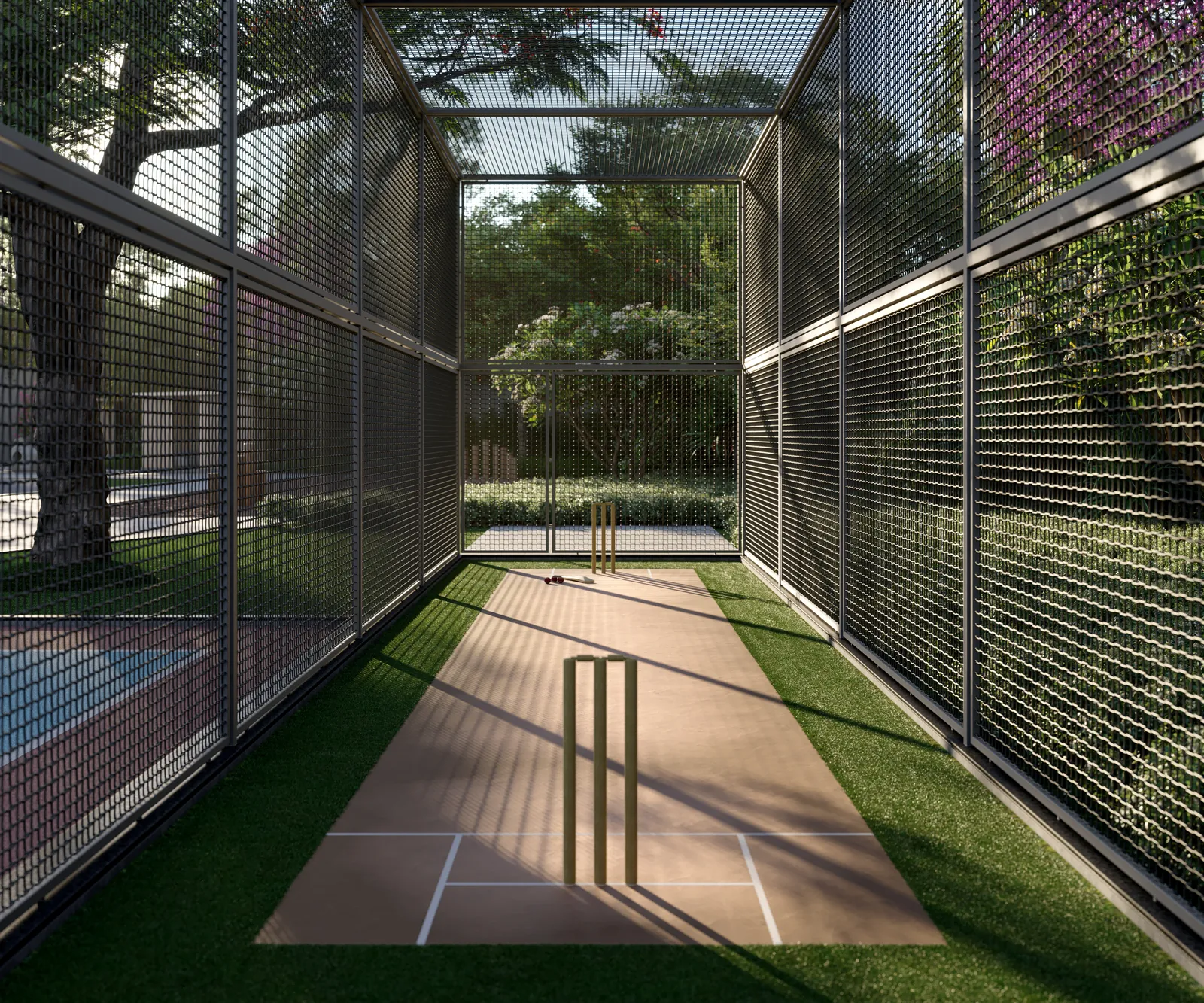 Artistic impression of the netted cricket practice pitch at Tru Aquapolis